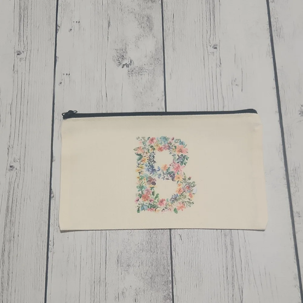 Initial B In Floral Design Pouch. Great For Organization Or Makeup Bag